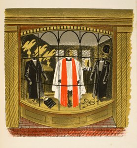 Clerical Outfitter, illustration från "High Street" av J.M. Richards, tryckt av Curwen Press, pub. av Country Life, 1938 av Eric Ravilious