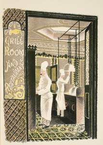 Restaurang och grillrum, illustration från "High Street" av J.M. Richards, tryckt av Curwen Press, publicerad av Country Life, 1938. av Eric Ravilious