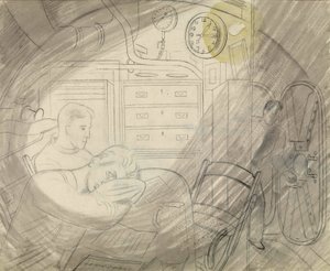 Hytten (eller torget) för de högre officerarna på en ubåt (ubåt). Pennserie av Eric Ravilious (1903-1942), ombord på en ubåt under andra världskriget (1939-1945) av Eric Ravilious