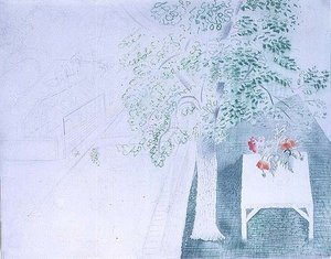 Vas med vallmo under ett träd (akvarell) av Eric Ravilious