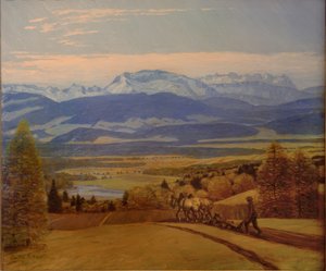 Bonde som plöjer i Engadin av Erich Erler Samaden