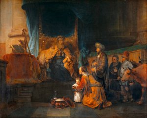 Anne et son epoux Elkana presentant au grand pretre Eli leur fils Samuel - Hannah och hennes make Elkana presenterar sin son Samuel för den höga prästmannen Eli... av Erich Lessing