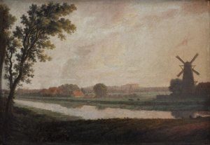 Landskap utanför Köpenhamn med Frederiksbergs kyrka och palatset i fjärran av Erik Pauelsen