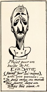 Bystprojekt av kompositören Erik Satie (1866-1925) av honom själv: Jag kom till världen mycket ung på en mycket gammal tid” (Bystprojekt av kompositören Erik Satie ensam.) Privat samling