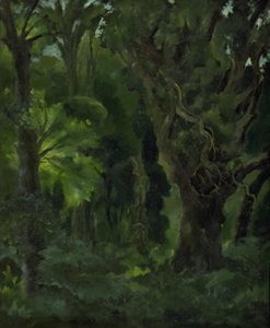 Skogbevuxen landskap. "Den nordiska skogen" av Erik Stæhr Nielsen
