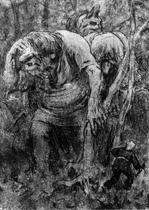 De små pojkarna möter trollen i Hedalsskogen (teckning) av Erik Theodor Werenskiold