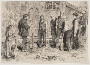 En fattig begravning i en norsk fjällby av Erik Theodor Werenskiold