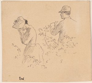 En ung man och en gråtande ung flicka med en kysshatt av Erik Theodor Werenskiold