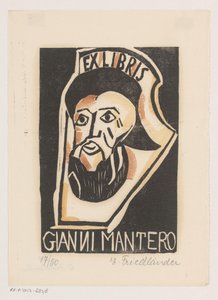 Ex libris av Gianni Mantero av Erna Levy Friedländer (signed by artist)