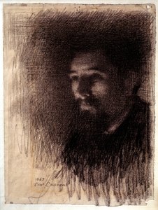 Porträtt av målaren Georges Pierre Seurat. Träkolsteckning på vitt papper av Laurent Ernest (1858-1929)