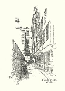 Gamla London: Middle Temple Lane (litografi) av Ernest (after) Coffin