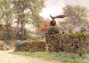 The Old Yew Hedge, Speldhurst, Kent (akvarell) av Ernest Arthur Rowe