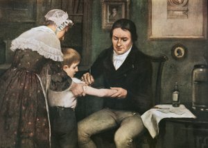 Dr Edward Jenner (1749-1823) utför sin första vaccination mot smittkoppor på James Phipps, pojke på åtta år, den 14 maj