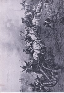 Fångst av det franska batteriet av 52:a Oxfordshire Light Infantry Regiment vid Waterloo 18 juni 1815, illustration från brittiska strider på land och till sjöss, 1915 av Ernest Crofts
