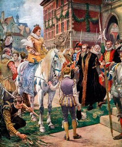 Drottning Elizabeth öppnar Royal Exchange 1570, c1920. av Ernest Crofts