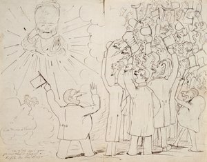 Firandet för gamle Hugo, karikatyr av Victor Hugo (1802-85) från ett brev till Paul Verlaine, ca 1880