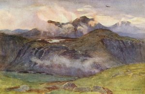 Merrick och Loch Enoch från toppen av Corscrine (färglitografi)
