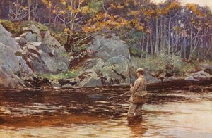 Öringfiske i Galloway (färglitografi)