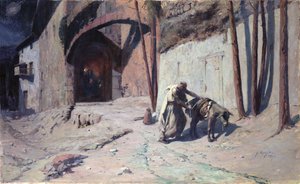 Flykten till Egypten eller Joseph Putting a Pack on his Donkey, 1894 av Ernest Georges Berges