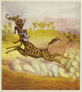 Bröderna Bold flyr från gorillorna genom att rida på en giraff. av Ernest Henry Griset
