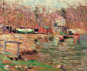 Harlem River Scene (olja på masonit) av Ernest Lawson
