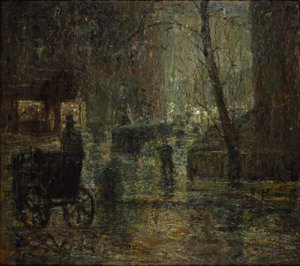 Våt natt, Gramercy Park (efter regn, Nocturne) av Ernest Lawson