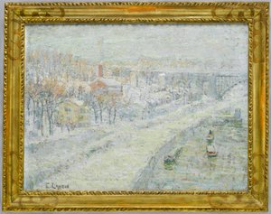 Vinterlandskap: Washington Bridge, ca 1907-10 (olja på duk) av Ernest Lawson