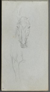 Skissbok, sidan 09: Studie av en häst. av Jean Louis Ernest Meissonier