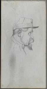 Skissbok, sida 13: Byst av en man i profil. av Jean Louis Ernest Meissonier