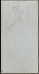 Skissbok, sidan 17: Byst av en man med hög hatt. av Jean Louis Ernest Meissonier