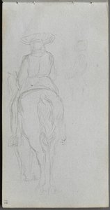 Skissbok, sidan 19: Studie av en figur på hästryggen sedd bakifrån. av Jean Louis Ernest Meissonier