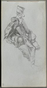 Skissbok, sid 23: Sittande soldat. av Jean Louis Ernest Meissonier