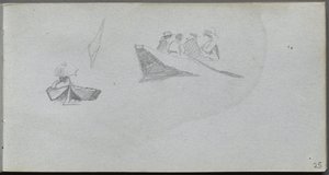 Skissbok, sid 25: Studier av figurer i båtar. av Jean Louis Ernest Meissonier