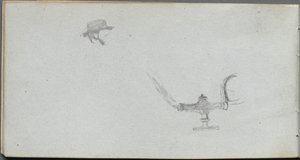 Skissbok, sidan 26: Studie av ett huvud och en lampa. av Jean Louis Ernest Meissonier