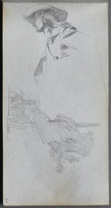 Skissbok, sidan 27: Detaljstudie för On a Terrace and Landscape Study. av Jean Louis Ernest Meissonier