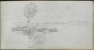 Skissbok, sid 28: Landskapsstudie av Ernest Meissonier