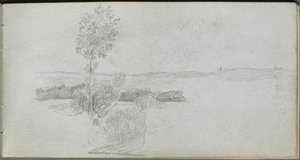 Skissbok, sid 28: Landskapsstudie. av Jean Louis Ernest Meissonier