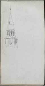 Skissbok, sid 44: Kyrkspira. av Jean Louis Ernest Meissonier