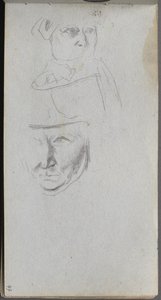 Skissbok, sidan 47: Studier av tre ansikten. av Jean Louis Ernest Meissonier