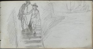 Skissbok, sidan 64: Figurer på en trappa av Ernest Meissonier