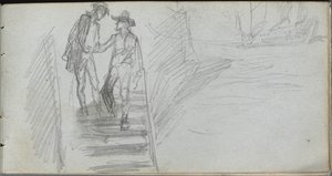 Skissbok, sidan 64: Figurer på en trappa. av Jean Louis Ernest Meissonier