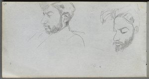 Skissbok, sidan 65: Studie av ansikten i profil. av Jean Louis Ernest Meissonier