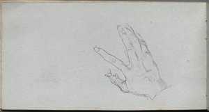 Skissbok, sidan 68: Studie av en hand. av Jean Louis Ernest Meissonier
