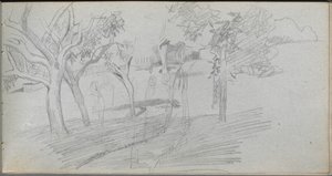 Skissbok, sid 74: Landskapsstudie. av Jean Louis Ernest Meissonier