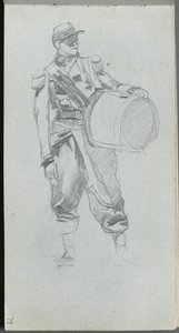 Skissbok, sid 79: Soldat med trumma. av Jean Louis Ernest Meissonier