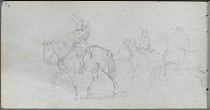 Skissbok, sid 91: Figurer till häst. av Jean Louis Ernest Meissonier