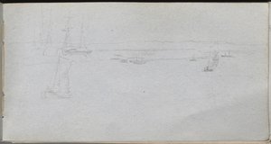 Skissbok, sid 94: Havslandskap. av Jean Louis Ernest Meissonier