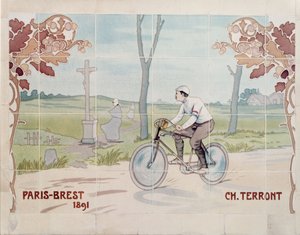 Charles Terront tävlar i det första långdistanscykelloppet någonsin 1891, mellan Paris och Brest av Ernest Montaut