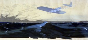 Louis Bleriot: Första flygöverfarten av Engelska kanalen, ca 1920 (illustration) av Ernest Montaut