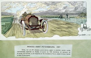 Motorrace: Moskva - St Petersburg, cirka 1900 - teckning av Ernest Montaut (1878-1909).